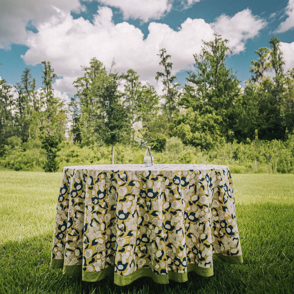 Forest Harvest Mustard & Blue | French Tablecloth